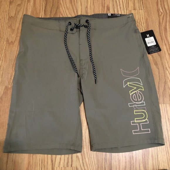 Hurly Men's Crossover Broad shorts Gray with logo tie front Size 28